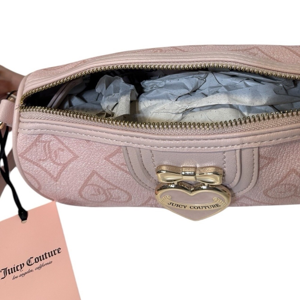 Juicy Couture Precious Moments Roll Bag Pink Clay Monogram Heart Crossbody NEW - Picture 9 of 10